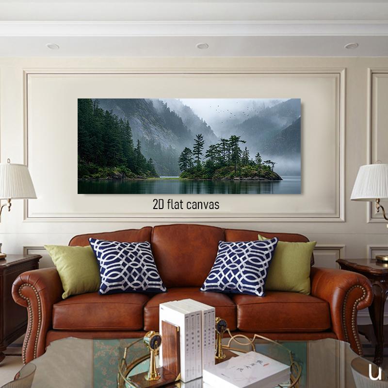 

1pcs Mountain Morning Mist Lake Landscape Canvas Decorative Painting Living Room Entrance Modern Simple Landscape Hanging Painti (as the picture,50x100cm No Frame)