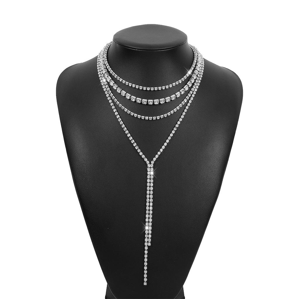 Exaggerated Niche Fashion Rhinestone Necklace Multi-layer Light Luxury Tassel Necklace Dinner Dance Back Accessories