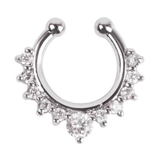 Fashion Women Rhinestone Inlaid Nose Ring Clip Hoop Piercing Body Jewelries