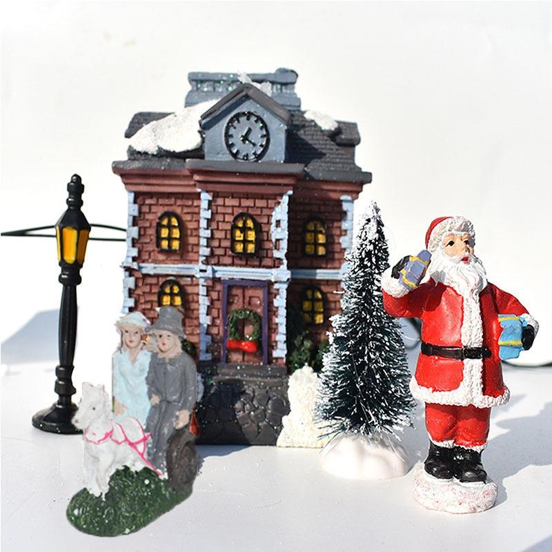 10pcs/set Christmas Ornaments Luminous House Small House Decoration Santa Claus Suit Gift Gift Decorations for Home