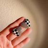 S925 Sterling Silver Asymmetrical Black & White Plaid Heart Earrings