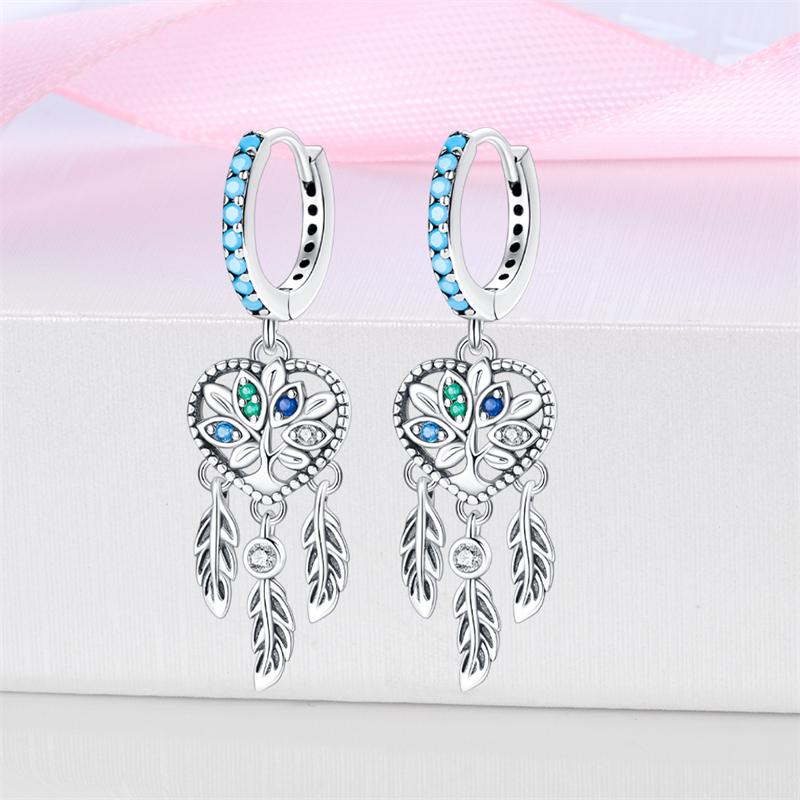 925 Silver Dream Catcher Earrings For Women Exquisite Zircon Carp Stud Fashion Jewelry Gift