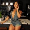 K24rp235 Cross-Border Summer New Polo Collar Sleeveless Backless High Waist Curling Shorts Denim Casual Jumpsuit