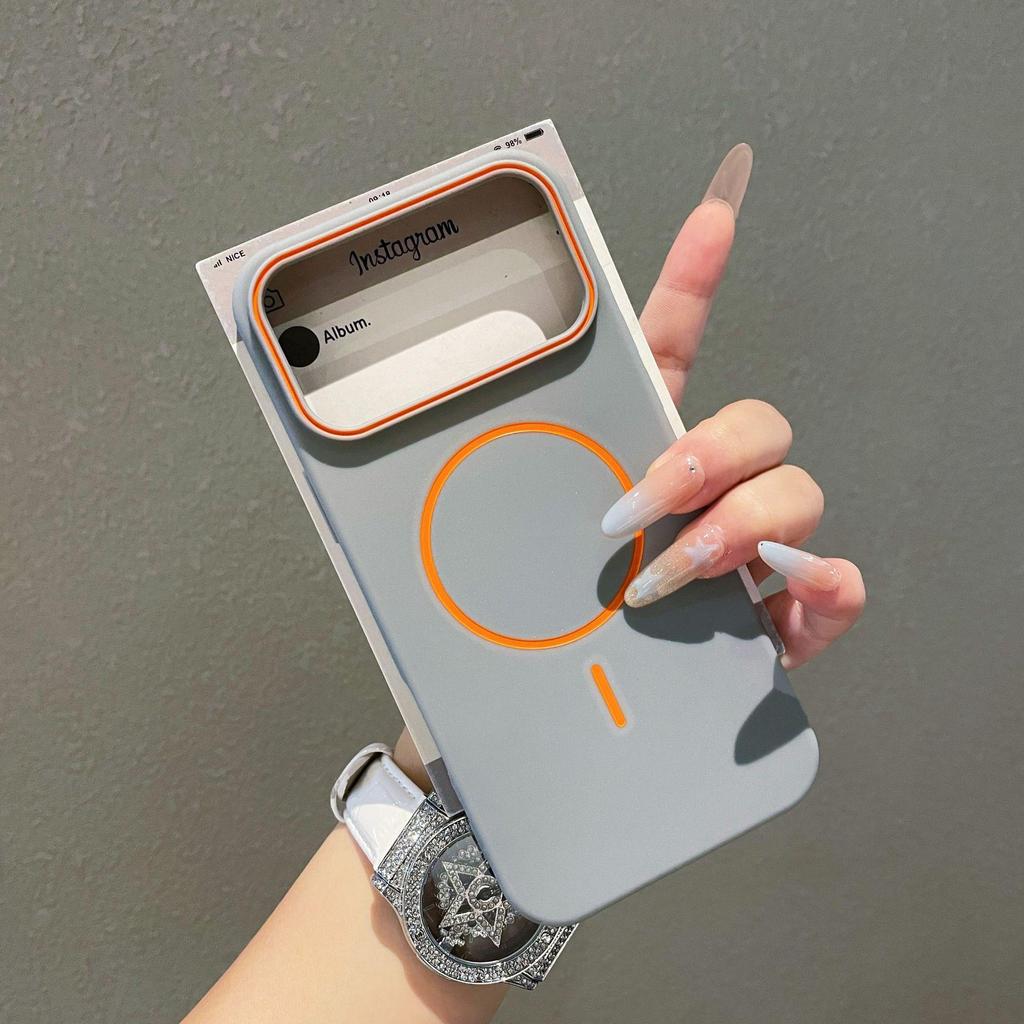 Magnetic Thin Ring Case for iPhone 16 Pro Max - Faux Leather Texture Color Block for iPhones 14/15/17