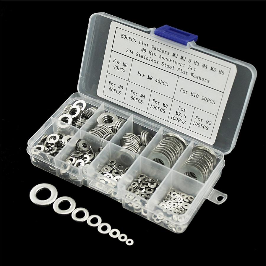 500PCS Stainless Steel Flat Washers Assortment Kit For M2 M2.5 M3 M4 M5 M6 M8 M1
