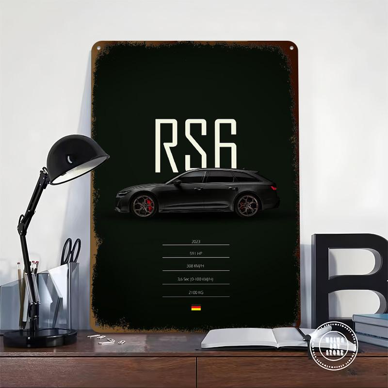2023 Sports Car RS6 Poster Customized Wall Art Vintage Metal Signs Retro Tin Plaque for Man Cave Home Decorations Bathroom Decor