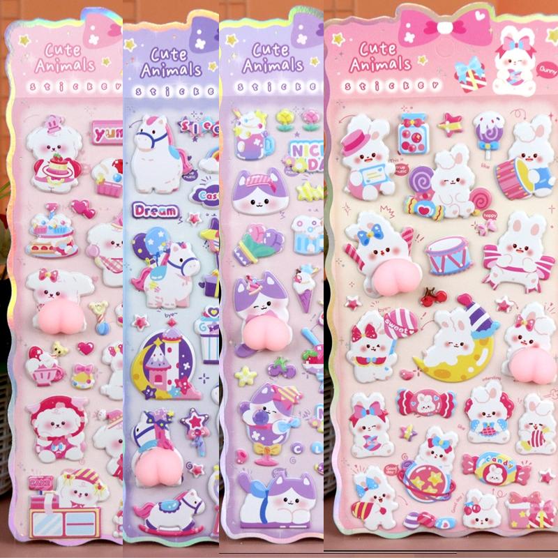 2-4pcs 3d Relief Bubble Stickers Cute Rabbit Cartoon Children Diy Stickers Phone Cases Handmade Diy Materials Sticker