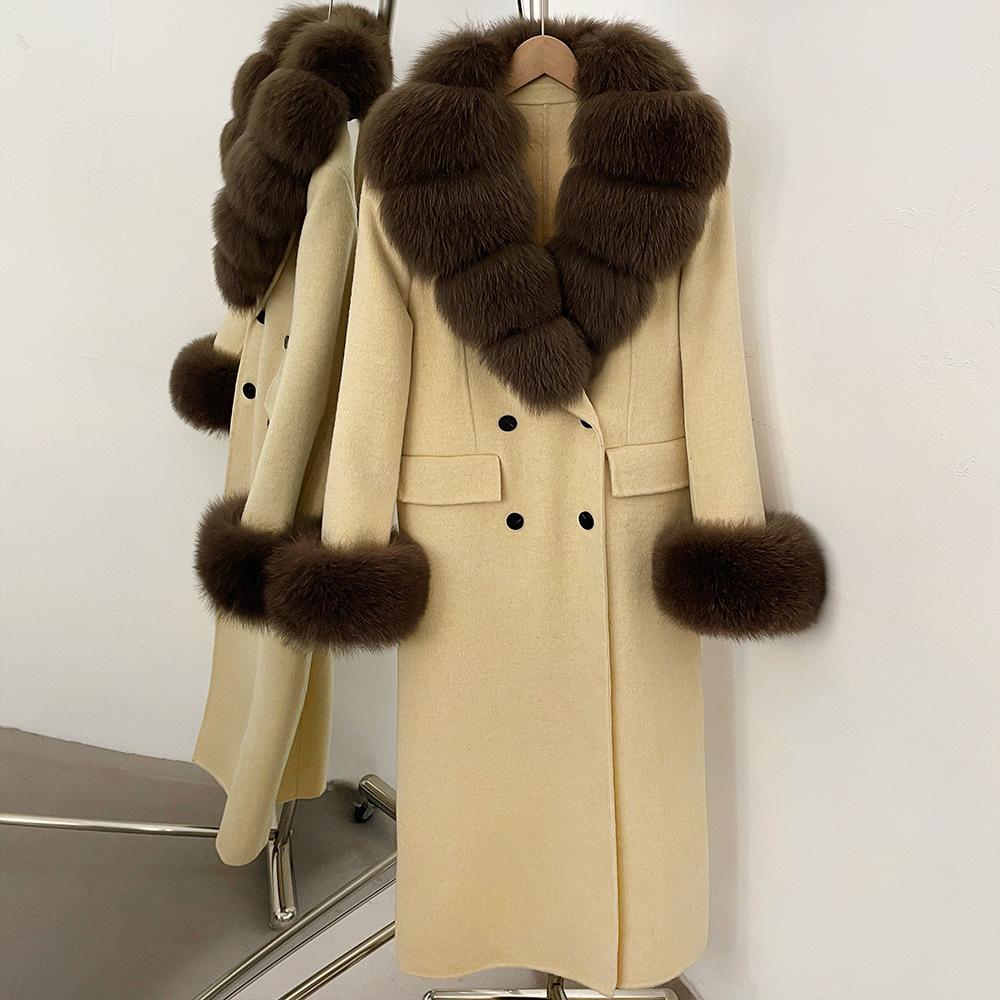 Atmosphere Detachable natural real fox fur collar wool coat women's new winter warm woolen coat