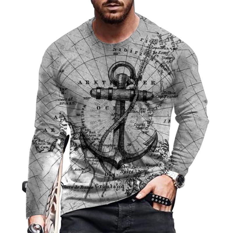 Men's 3D Printed Long Sleeve Casual Fashion Crew Neck T-Shirt Sports Daily Comfort Light Breathable Quick Drying Top