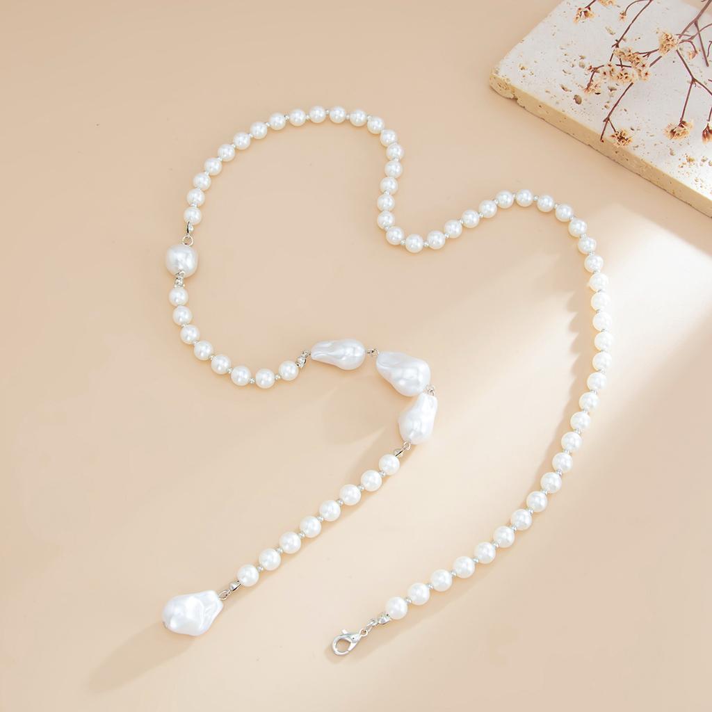 Elegant Baroque Imitation Pearl Back Chain Long Necklace For Women Retro Pearl Beads Tassel Choker Beach Party Bikini Jewelry