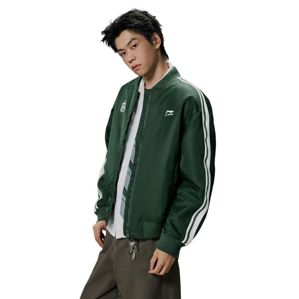 Li Ning Sports Lifestyle Series Loose Simple Printed Comfortable Casual Versatile Baseball Collar Cotton Jacket Unisex Jacket AJMV295-4