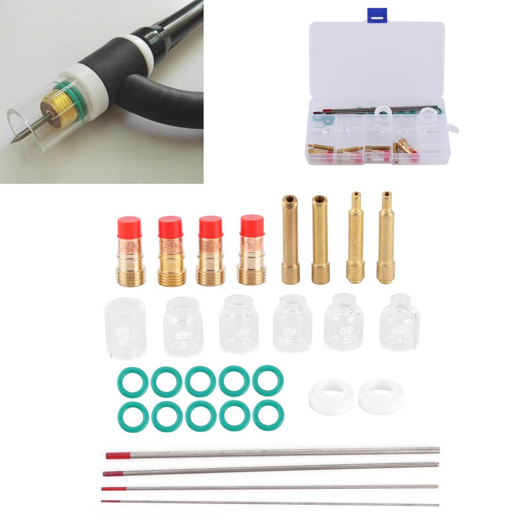 30-delat set TIG-svetsning Glasmunstycke Kit Värmebeständigt 4# 5# 6# 7# 8# 10# Tillbehör för WP‑171826-serien