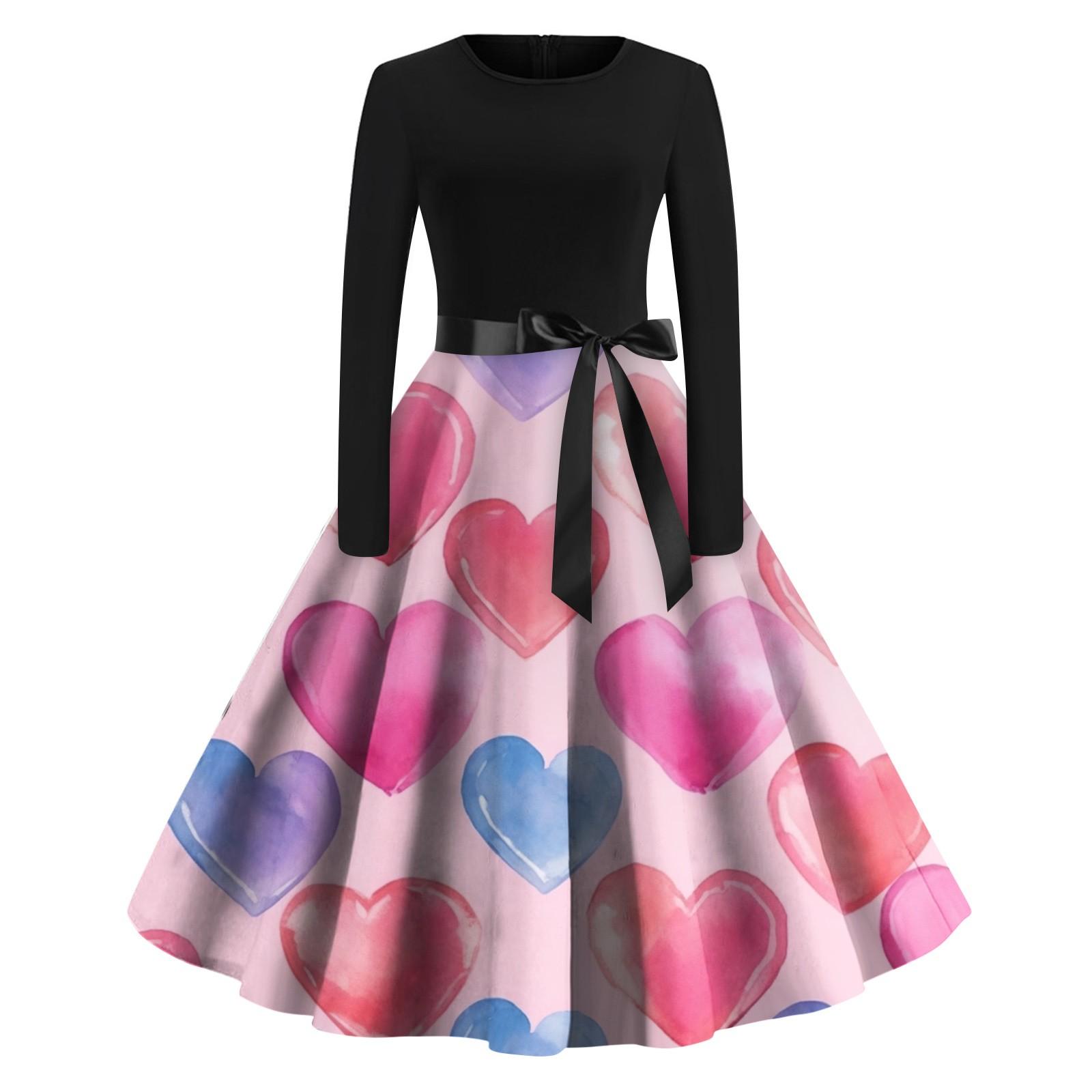 Женское винтажное классическое платье с длинным рукавом и принтом ко Дню святого Валентина — фото 11