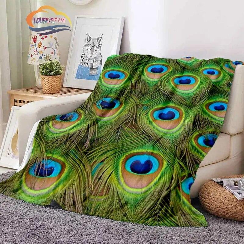 Peacock Feather Flannel Blanket Children's Blanket Sofa and Bed Warm Blanket Office Blanket Portable Travel Camping Blanket