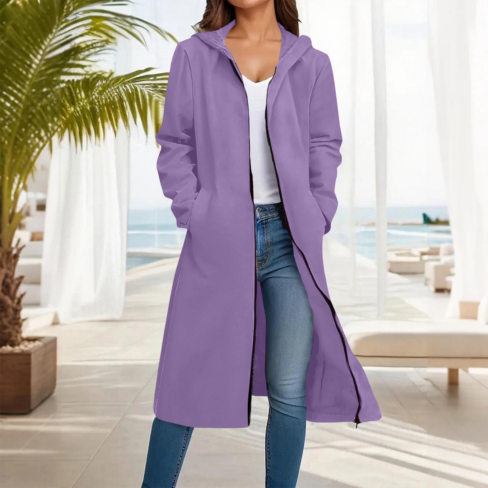 

Женская модная повседневная куртка с капюшоном больших размеров, с длинным рукавом, однотонная M фиолетовый