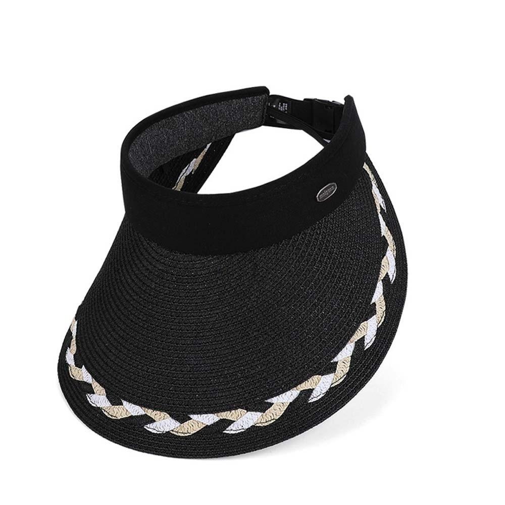 Portable Wide Brim Woven Cap Solid Color Sunscreen Empty Top Hat Travel Straw Visor Cap  Summer