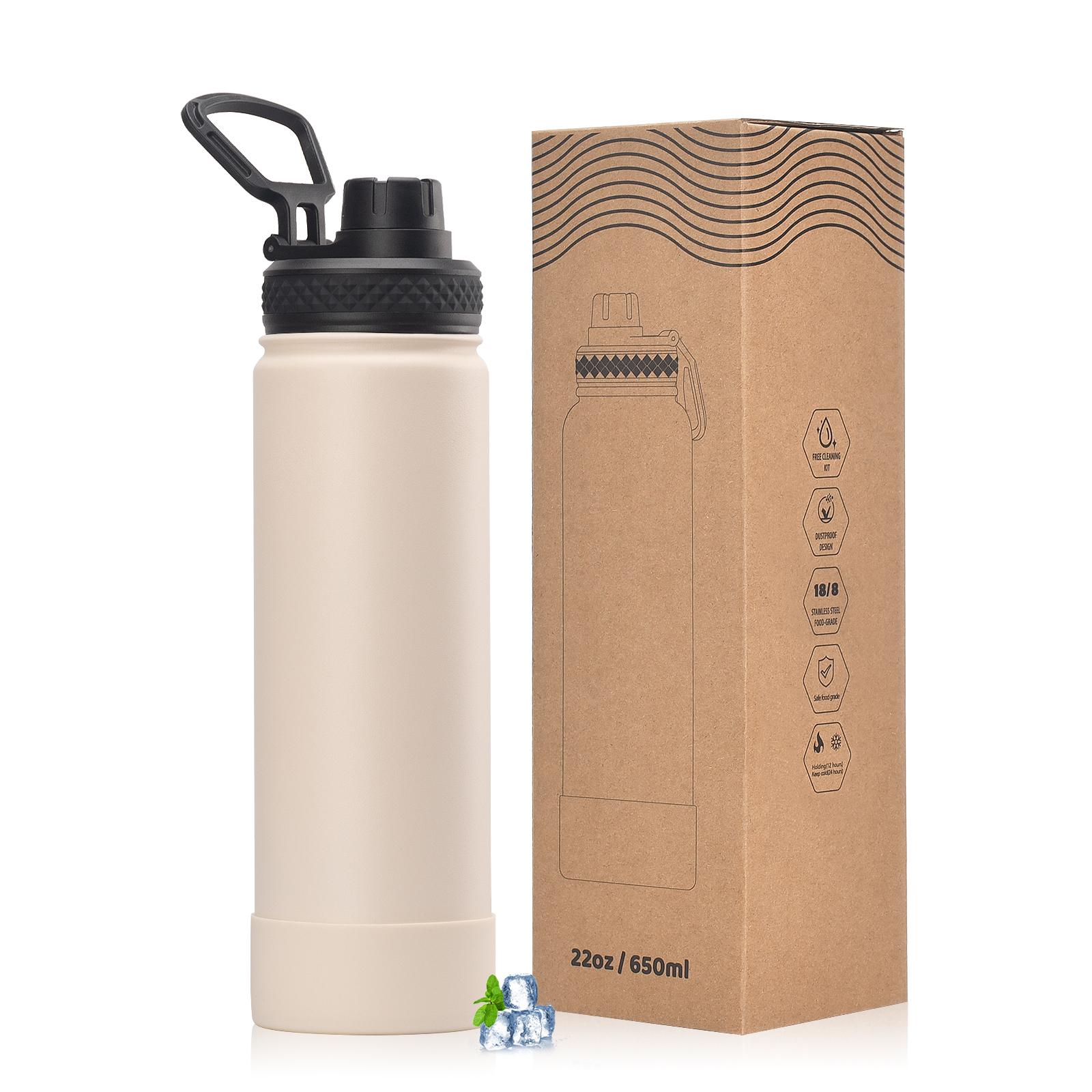 WATERSY Outdoor Sports Water Bottle Stainless Steel Vacuum Insulated 650ml Double Thermal Flask Coffee Mug for Hiking Gym Travel 650ml бежевый