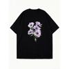Übergroßes T-Shirt Schwarz Lila Blumenmuster Freizeitkleidung für Damen Sommer-Outfit Streetstyle Mode Top