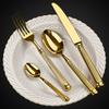 Zlaté nerezové příbory, dárkové sady pro hosty, stolní nádobí s římskou rukojetí, nože, vidličky, lžíce, špachtle na dorty, kuchyňské potřeby do restaurace