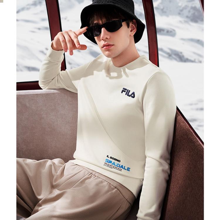 Fila Casual Simple Knit Logo Pullover Sweatshirt Men Sweatshirt Fog-Lotus-White F11M249213FIV