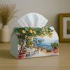 1pc Mediterranean Landscape Tissue Holder - Lemon Tree Ocean View, Sturdy Napkin Organizer for Vehicle, Kitchen, Dining, Home Decoration - Ornamental 