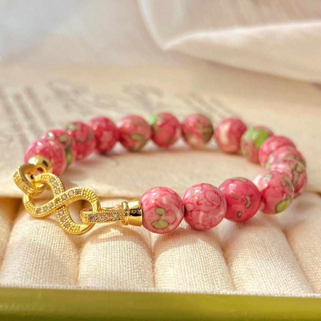Retro Glazed Pink Green Ceramic Bracelet Atmosphere Bracelet