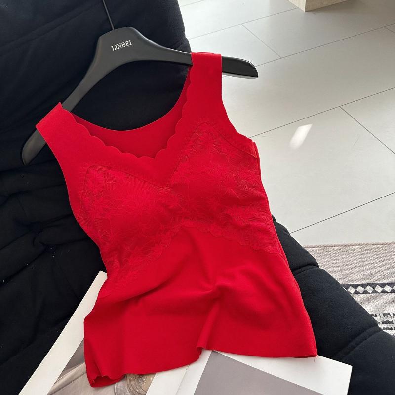 

Женский флисовый терможилет в рубчик с кружевом, с фиксированными чашками, самонагревающийся, для зимы, для многослойности 3XL красный