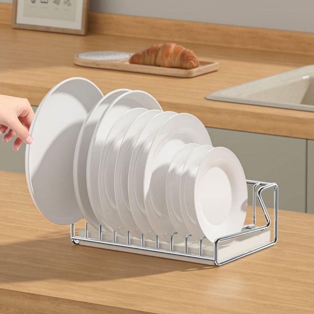 Stainless Steel Plate Draining Rack Space Saving Dish Storage Rack Kitchen