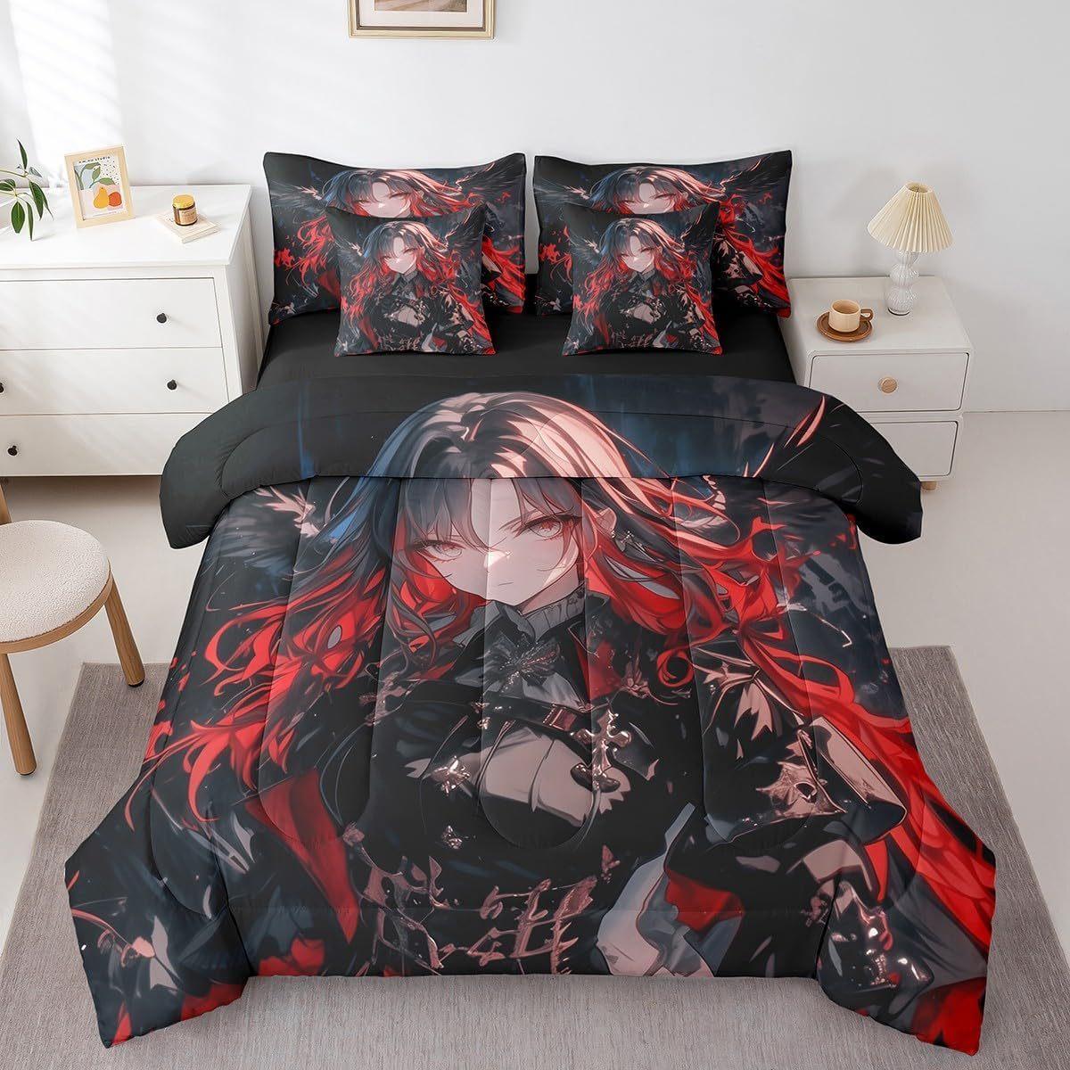 

Erosebridal 3/4 предмета Комплект пододеяльника в стиле японского аниме - Япония Укиё-э Подростковый постельный комплект Черно-красный Аниме Постель в сумке Японский US Twin(172x218cm)