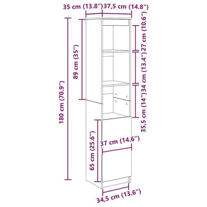 VidaXL Buffet sonoma gris 37,5x35x180 cm bois d'ingénierie, armoire, armoire latérale, armoire de rangement haute, armoire 861675