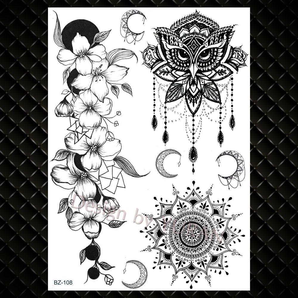 Black Women Forest Boho Wolf Lion Totem Tattoos Stickers Girls Henna Mandala Floral Fake Tatto Temporary Lotus Custom Arm Tattoo