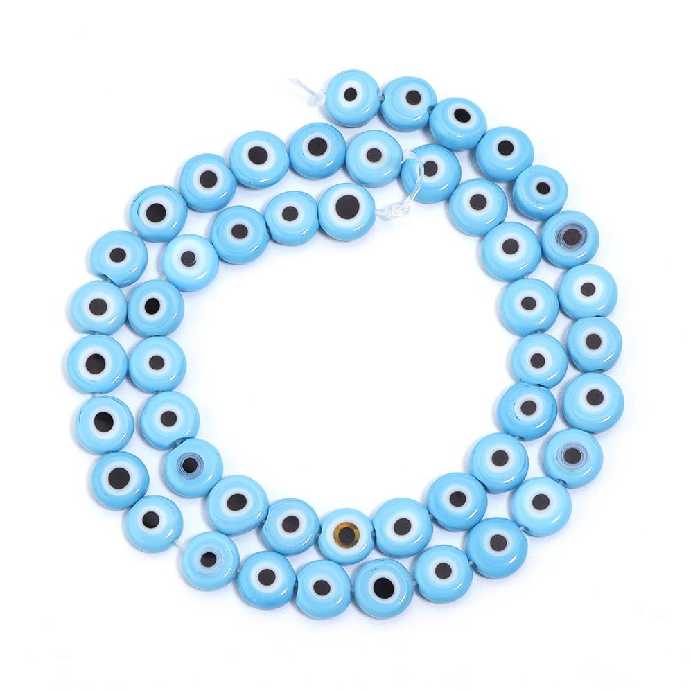 

1String 4 6 8 10mm Lampwork Flat Round Beads Multicolor Evil Eye Loose Spacer Glass Beads For DIY Charm Bracelet Accessories 6mm About 60Pcs