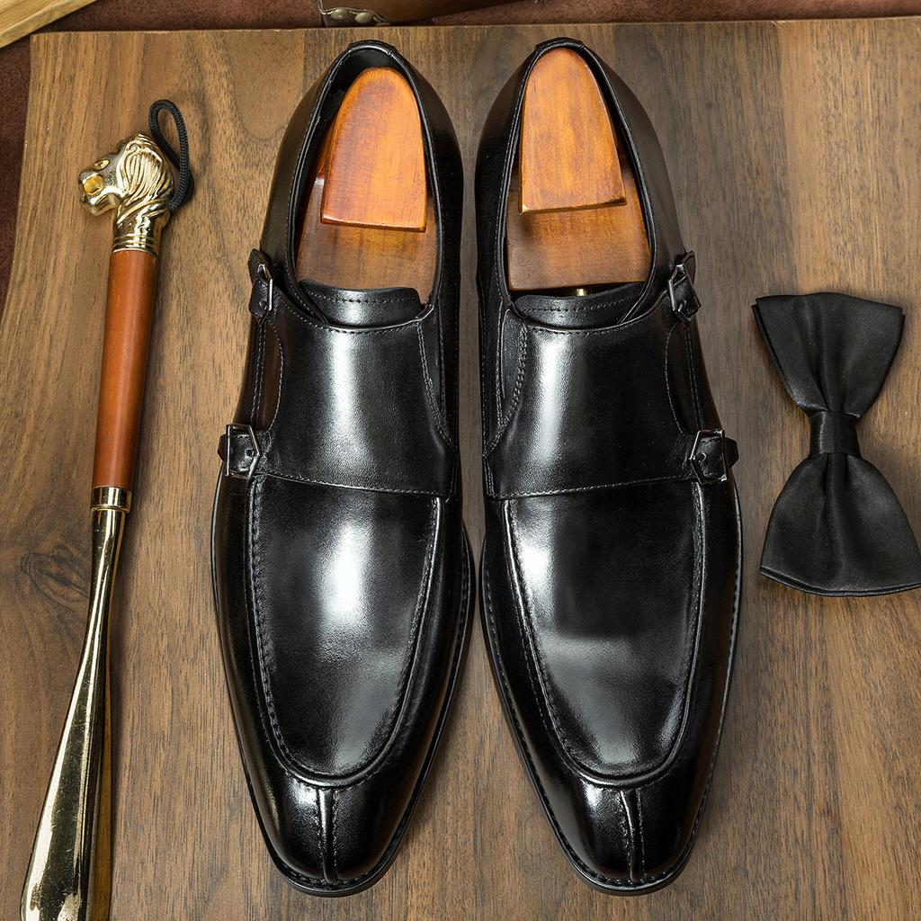 Business Dress Munk Leather Shoes Square Head Men's Shoes Size 48