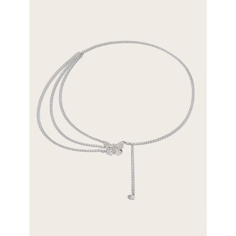 European and American Sexy and Fashionable Metal Hollow Butterfly Waist Chain for Women Fashion Alloy Flower Disk Aluminum Chain Body Chain