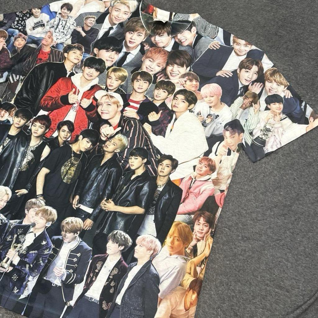 [USED] BTS all-over print T-shirt featuring V, Jungkook, Jimin, Jin, and Suga. Rare.