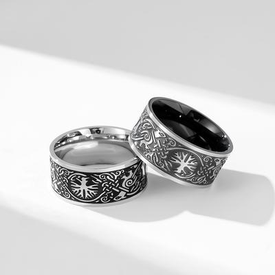 Anello Retro in Acciaio Inossidabile Albero della Vita Corvo di Odino Nodo Celtico Vichingo Nordico