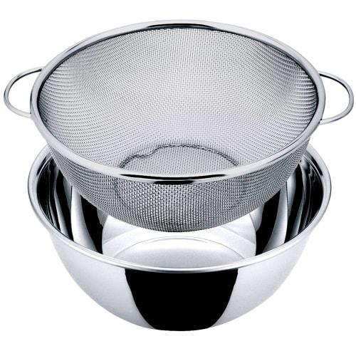 Nagao Tsubame-Sanjo Deep Bowl and Colander Set, Standard, 23cm Outer Diameter, 18-8 Stainless Steel, Made in Japan