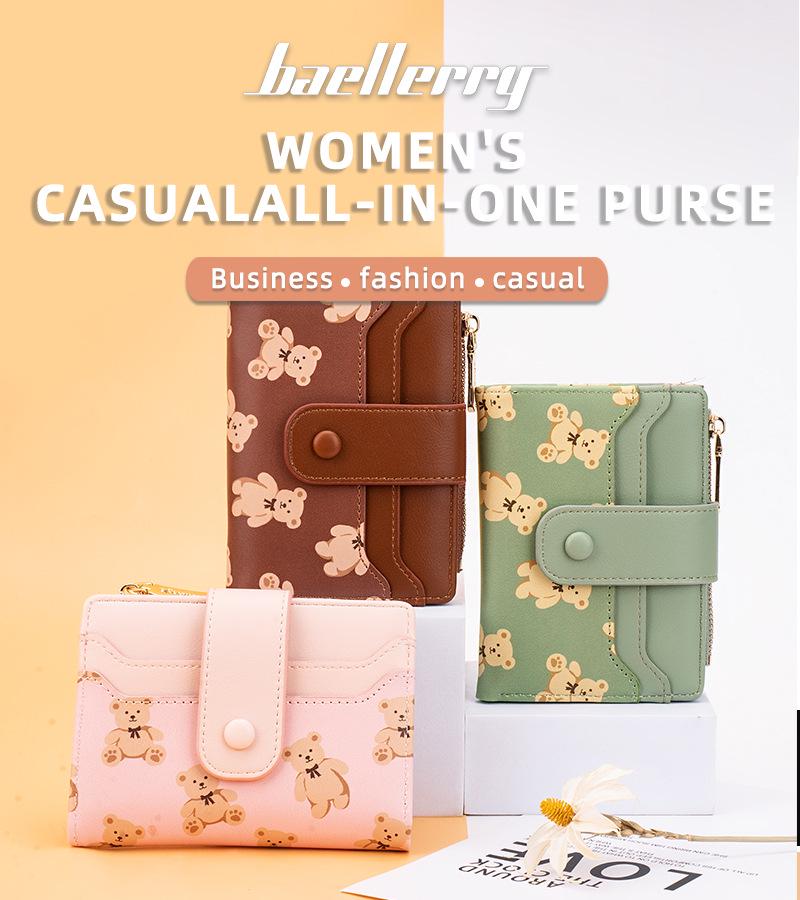 Women's Cross-Border Multi-Card Wallet - Short Buckle Print Coin Purse and Card Holder.
