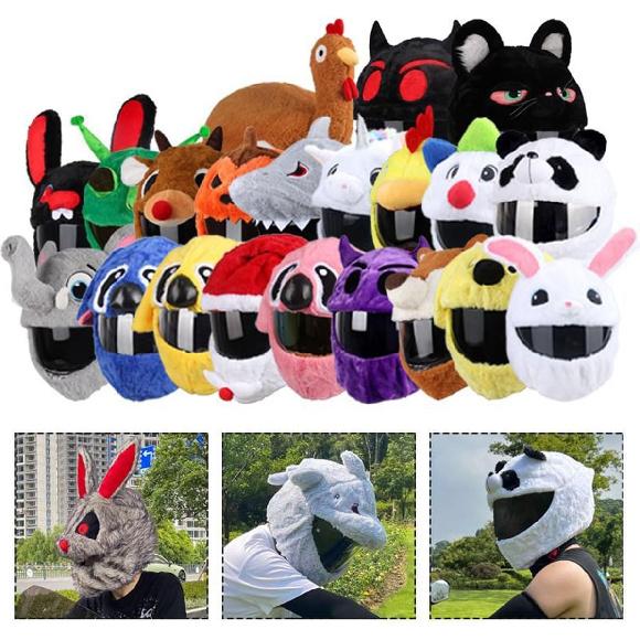 Rabbit Ear Cute Full Face Motorcycle Helmet Cover Cartoon Plush Fluffy Funny Protection Decoration Cap for Fun Ride and Gift