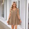 Women's V Neck Sleeveless Solid Mini Dress Loose Flowy Casual Tank Sundress With Side Pockets