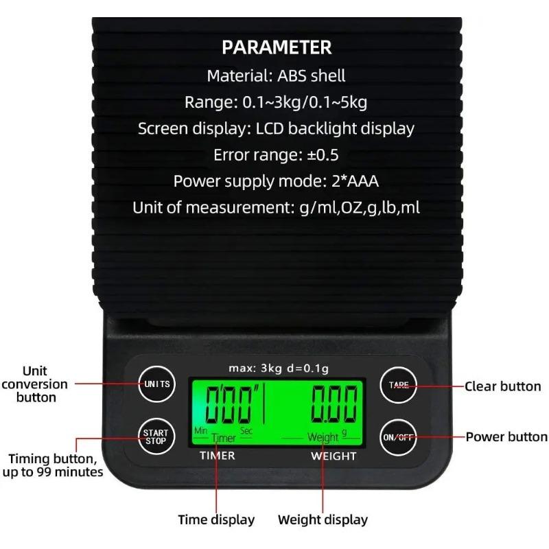 0.1-3000g Portable LCD Electronic Kitchen Scales V60 Coffee Accessories Weighing Balance Digital Coffee Scale
