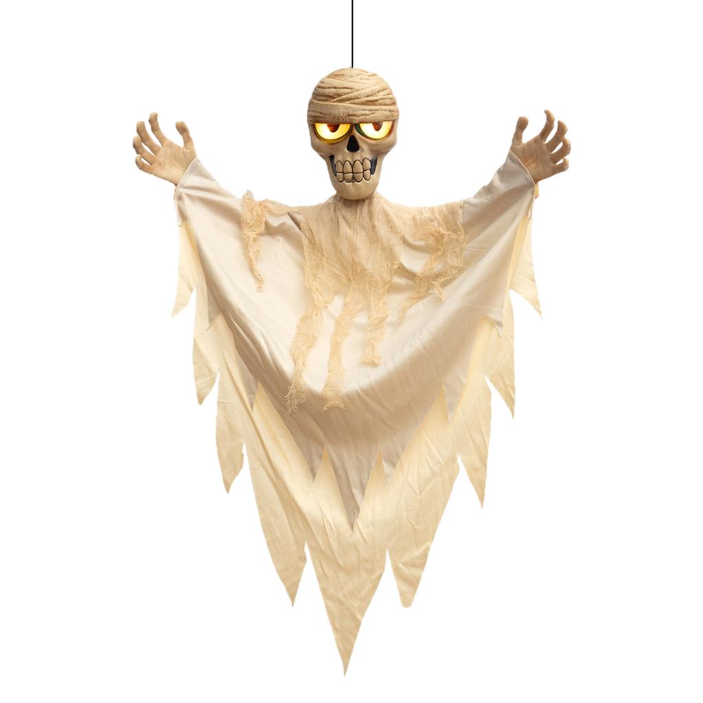 Halloween Hanging Mummy Decoration Motion Activated Sound Sensor Ghost Prop for Indoor Outdoor Party Haunted House Hanging Ornament