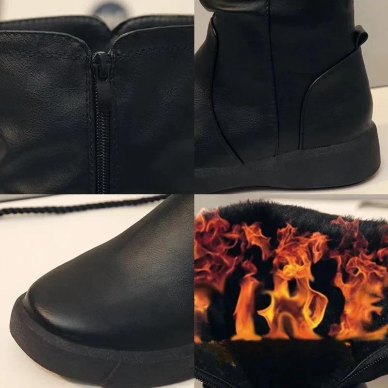Fashion Women's Ankle Boots Side Zipper Mid Calf Thick Sole Boots Soft PU Leather Boots Fashion Womens Shoes Versatile Zapatos De Mujer