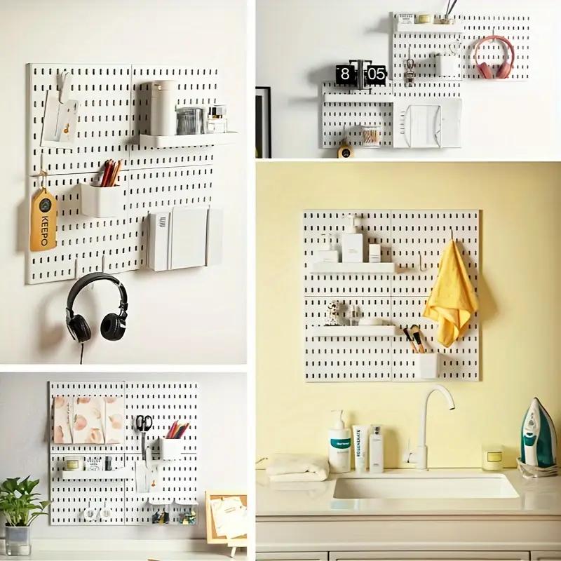Panou perforat din plastic PP fără găurire, montat pe perete, organizator de bucătărie cu cârlige și rafturi, depozitare ajustabilă pentru baie, birou, unelte