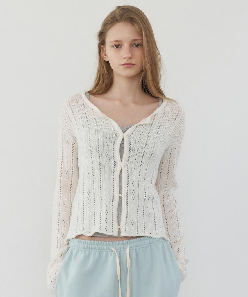 LETTERA Cotton Crochet Knit Cardigan