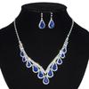 European and American Bride Claw Chain Ornament Blue Rhinestone Refined Earrings Necklace Simple Set Wedding Dress Accessories