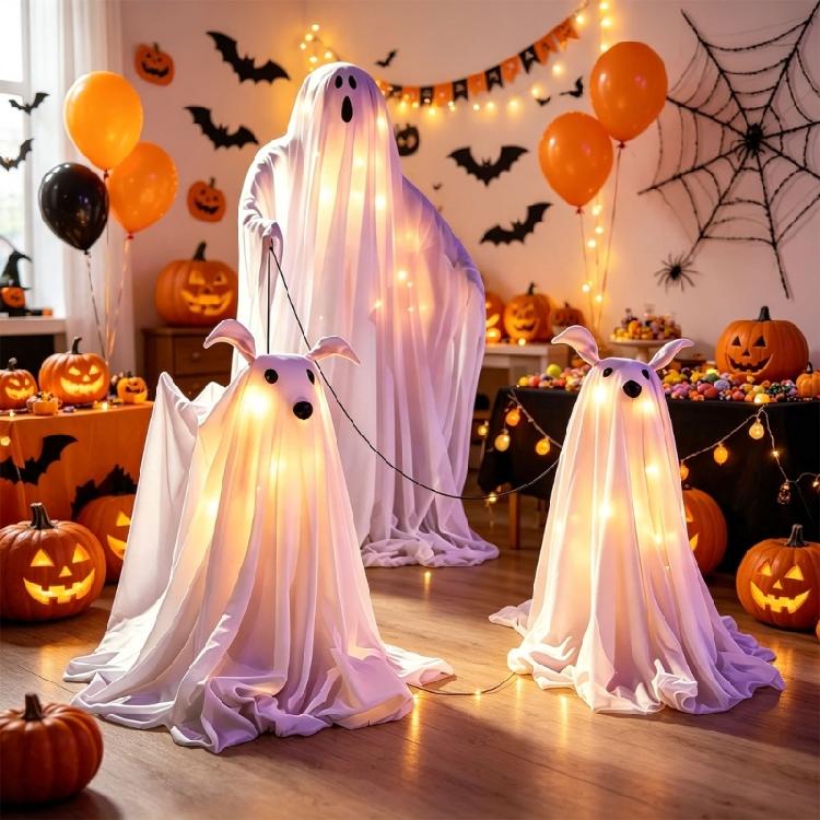 Affichage de Figurine de Fenêtre d'Halloween avec Lumière Intérieure, Figurine Debout et Paire de Chiens pour Coins de Fête, Tables et Placement à l'Entrée à l'Intérieur