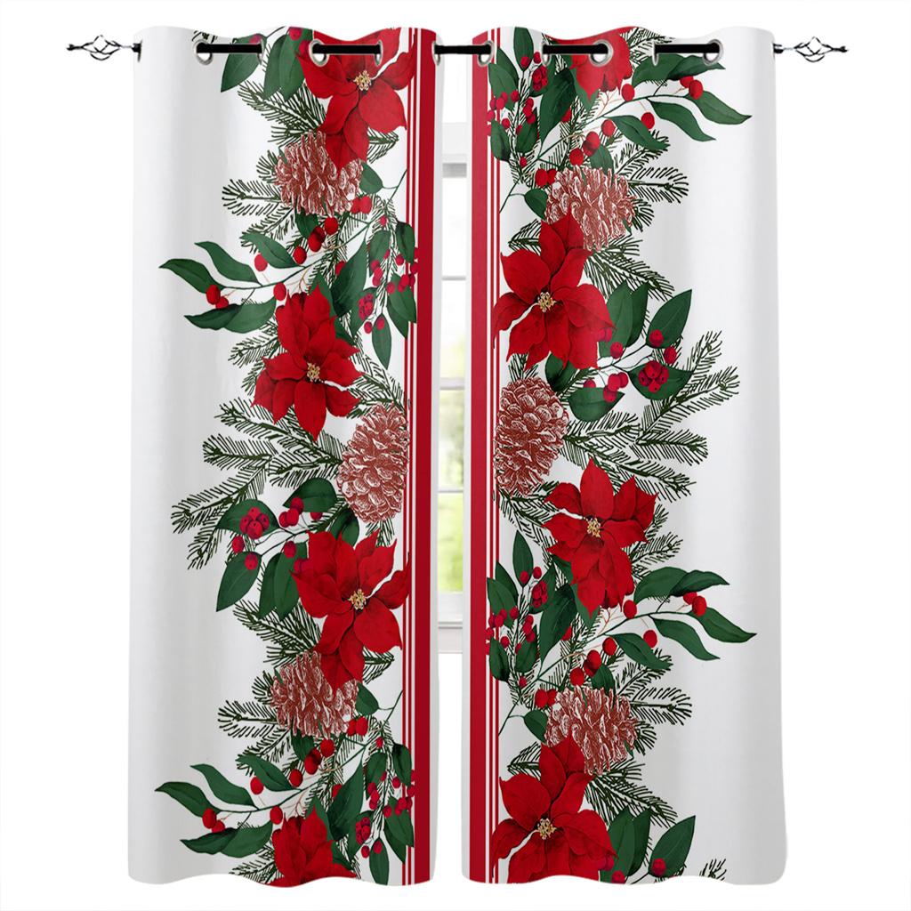 Cartoon Cute Shine Christmas Tree Red Girl Window Curtains For Kids Bedroom Living Room Bathroom Kicthen Door Hall Home Decor 2P