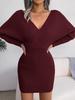 2025 Autumn/Winter European & American Sexy Cross V-Neck Batwing Bodycon Sweater Dress