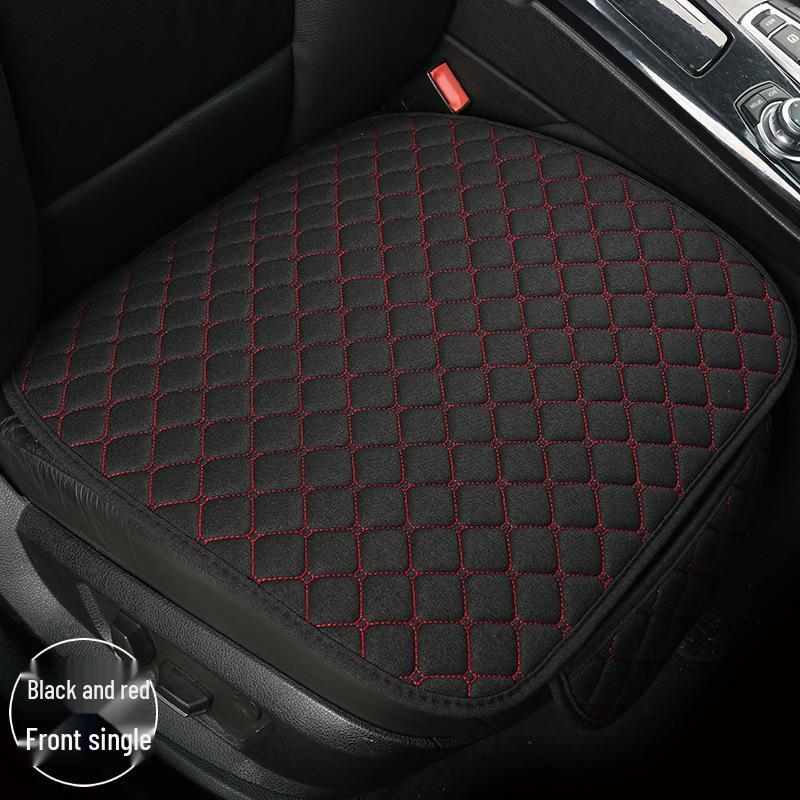All-Season Breathable Linen Car Seat Cushion Set with Polka Dot Embroidery